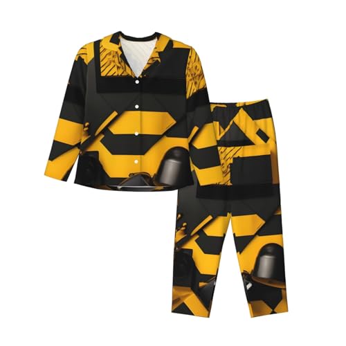 Ensemble pyjama confort manches longues femme imprimé moutarde noir
