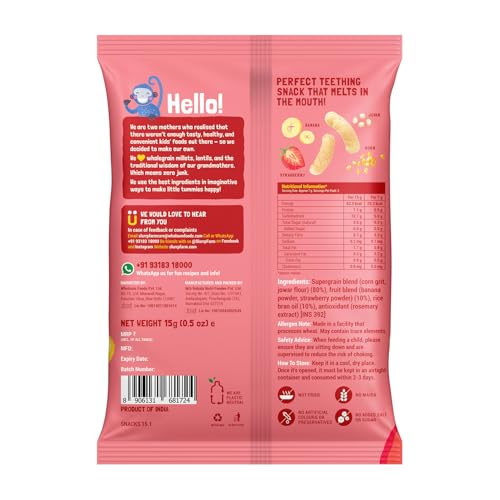 Image of Slurrp Farm No Salt No Sugar Teething Puffs | Baked Fruit and Vegetable Millet Puffs | Carrot, Strawberry & Banana, Mango | Pack of 27