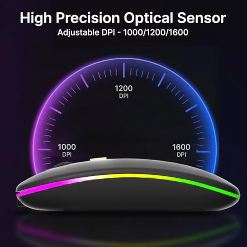 Image of pTron Flick M1 Slim Wireless Mouse w /Rechargeable Battery, Dual Connectivity 2.4Ghz & BT, 4 Buttons, 1000 /1200 /1600 DPI, Vivid LED Lights, Silent Operation, Plug & Play, Type C Charging (Black)