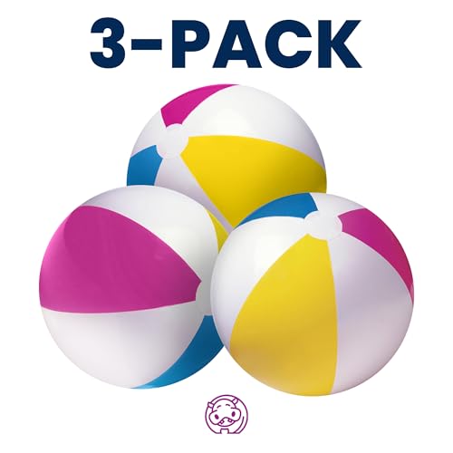 Image of Happy Hippo 22 inch Beach Ball (Pack of 3), Inflatable Beach Balls, Swimming Pool Toys, Classic, Pastel