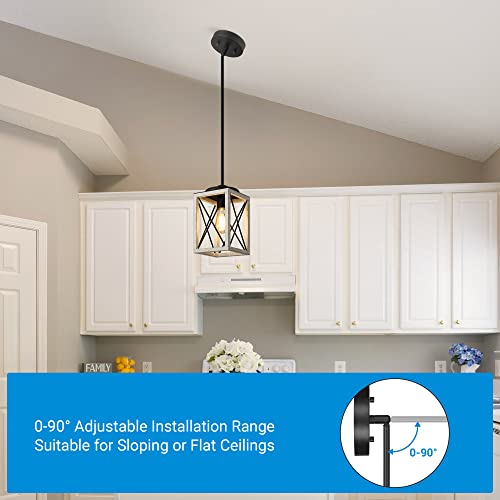 Image of DEWENWILS Pendant Light, Metal Pendant Light Fixtures with Wooden Grain Finish, 48 inch Adjustable Pipes for Flat and Slop Ceiling, Hanging Ceiling Lamp for Kitchen, Living Room, Bedroom, E26 Base
