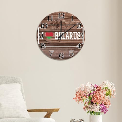 Horloge murale Biélorussie en bois noble avec mécanisme sans tic-tac