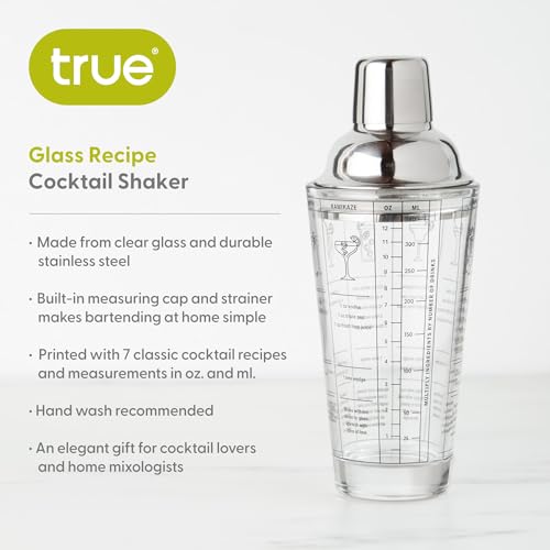 image for True Glass Cocktail Shaker with Recipes, Glass Shaker Bottle for Cockt