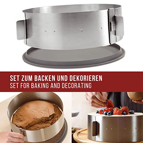 Foto von 4smile Tortenring verstellbar mit Silikonboden – 2-in-1 Profi Backring aus Edelstahl - Springform und Tortenform in Einem – Backform rund zum Backen, Schichten, Dekorieren