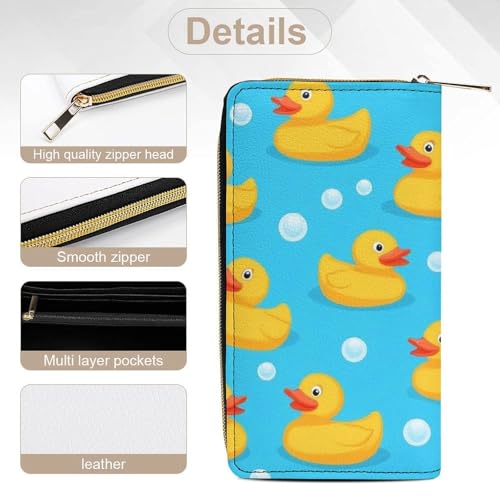 Travel Purse Fashion Design, Huge Storage Capacity Wallet, Cute Decor Wallet, Long PU Zipper Purse Yellow Rubber Duck 5