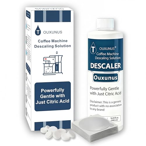 Ouxunus Descaling Solution Kit Compatible with Nespresso Vertuo Descaling solution & Coffee Machines, 16.9 fl Oz Descaler (4 Uses), 8 Cleaning Tablets & 8 Aluminum Foil Lids.