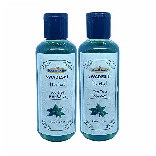 Image of Khadi Natural 100% Herbal Tea Tree Face Wash - Anti-Acne & Oil Control Cleanser for Clear, Fresh Skin, Fights Bacteria & Breakouts, Sulfate & Paraben Free - 420ml