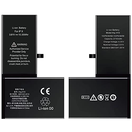 Akku für iPhone X, Hoher Kapazität Li-Ion Interner Batterie für iPhone X, A1865 A1901 A1902 Batterie, 2716mAh 3.82V Hoher Kapazität Batterien… Cover