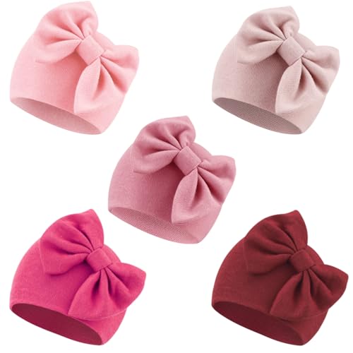 Image of DRESHOW BQUBO Newborn Baby Girls Hats Hospital Hat Baby Cotton Beanie Infant Big Bow Hats for 0-24 Months