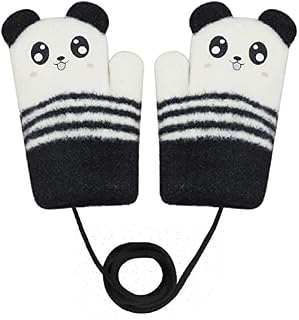 Ruixia Kids Cute Cartoon Fox Warm Gloves with Hang Neck String Thicken Plush Knitted Gloves Super Soft Lining Full Finger Gloves Winter Thermal Mittens for 2-4 Years Old Boys Girls