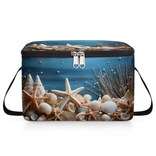 GzLeyigou Starfish Seashell Lunch Bags for Women Men 9 Cans, Hot & Cold Food Delivery Bag Insulated Grocery Bag Insulated Lunch Box Sea Cooler Bag for Office Work Picnic Beach
