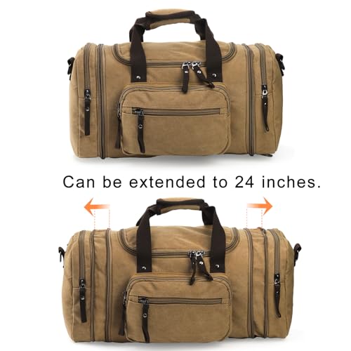 SOUJOY 50L Canvas Duffle Bag for Travel, Overnight Weekender Bag, 24 Inch Expandable Carry on Bags for Men, Gym Bags for Mountain Camping Climbing Airline Hiking3