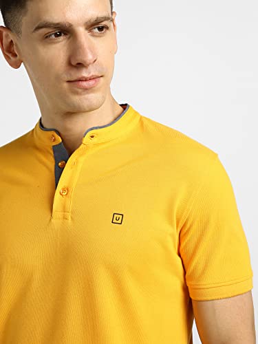 Image of Urbano Fashion Men's Solid Slim Fit Half Sleeve Cotton Polo T-Shirt with Mandarin Collar