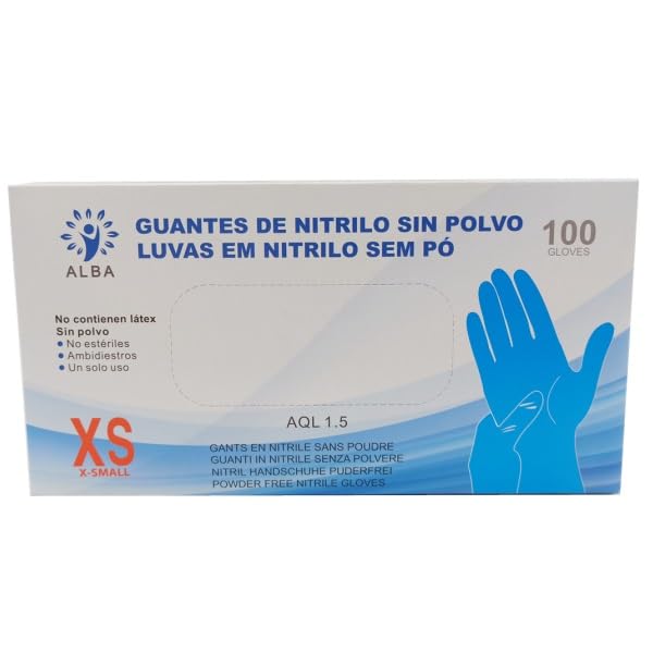 Elinic Guantes de Nitrilo Sin Polvo - Talla XS - AQL 1.5 Guantes Desechables Ambidiestros Reciclables. Ideales para uso de alimentos, limpieza, bricolaje, belleza, industrial y sanitario. Color Azul