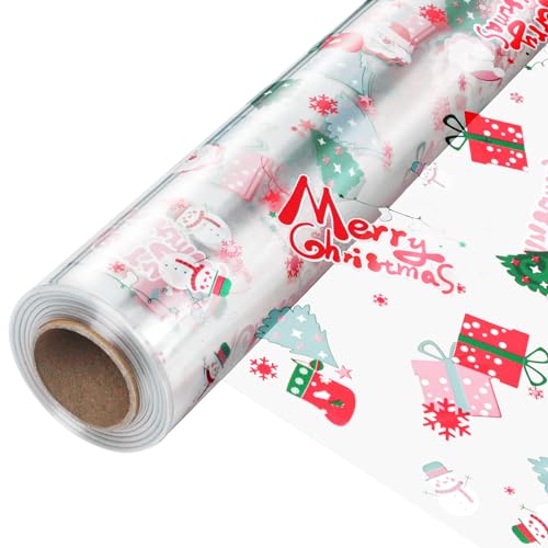 Image of JOYIT 100 ft Christmas Cellophane Wrap Roll (35 in x 100 ft) - 3 Mil Thick Cellophane Roll, Christmas Cellophane Bags Large for Flower Gift Baskets Arts Crafts Wrapping (35 inch fold into 17.5 inch)