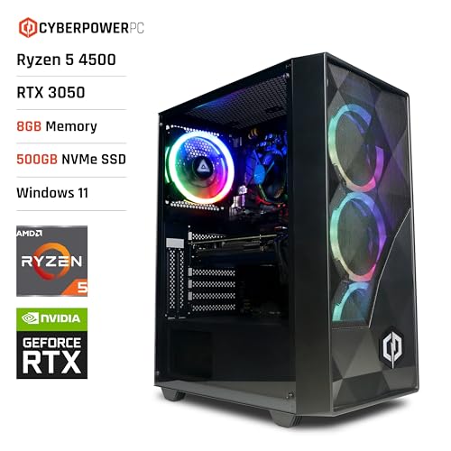 CYBERPOWERPC Regiment Gaming-PC - AMD Ryzen 5 4500, Nvidia RTX 3050 6GB, 8GB RAM, 500GB NVMe SSD, 450W PSU, Windows 11, Blaze RGB