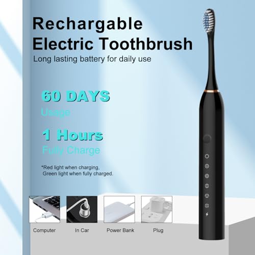 Image of 3 Pack Electric Toothbrush with 6 Modes, Rechargeable Toothbrushes with 12 Brush Head, Fast Charge 2 Min and 30s Timer Toothbrush