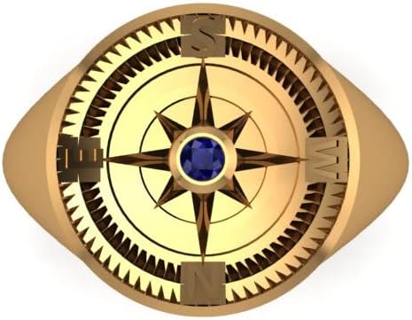 RATNAVALI ARTS 925 Sterling Silver Compass Ring for Men | Gold Plated Signet Gemstone Ring | Stylish Adventure Jewelry | Unique Travel-Inspired Men’s Ring