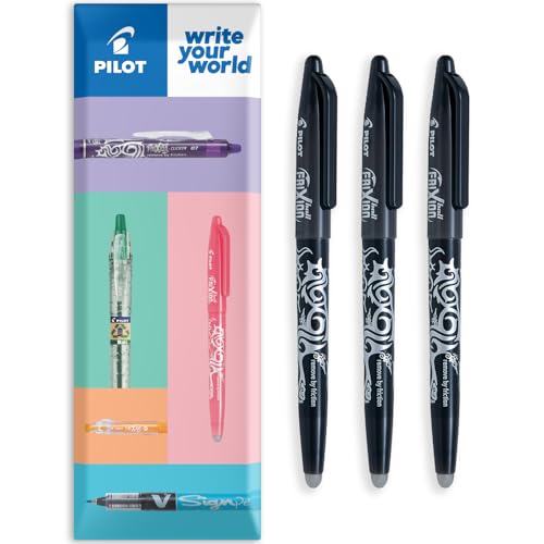 PILOT Frixion Heat/Friction Erasable Rollerball Pen FR7 - Medium Line 0.7mm Tip Nib - In Envelope Gift Packaging -Pack of 3 (Black)