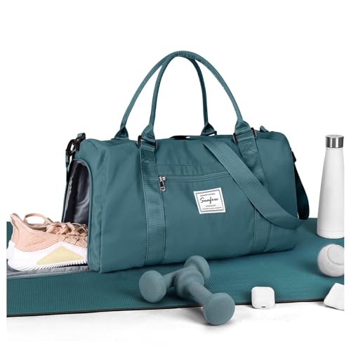 HYC00 Bolsa Gimnasio Deportiva Mujer Hombre Bolsa de Deporte Grande Bolso de Gimnasio con Compartimento Zapatos y Pocket Wet Bolsa Fitness Bolsas de Deporte Mujer Piscina Gym Bag Women,Azul Pavo Real