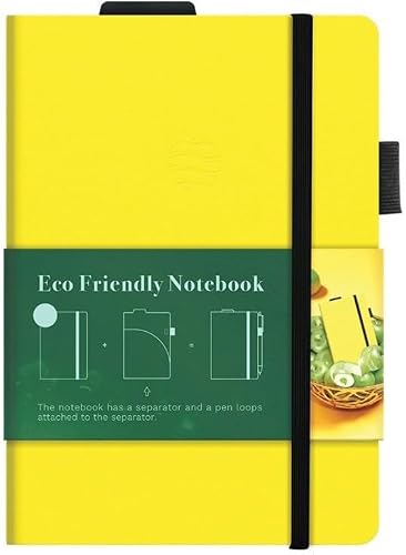 Apple Skin Rounded Corners Notebook with Clear Pocket and Pen Loop, A5 Size, Yellow