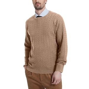 Kallspin Men’s Wool Blend Jumper Sweater Crewneck Cable-Knit Pullover Sweater