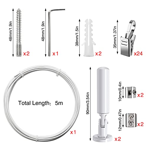 YIXISI 5m Wall Mount Curtain Wire Rod Set, Hanging Curtain Drape Rod, with 24 PCS Rustproof Stainless Steel Hanging Clamp - Image 2