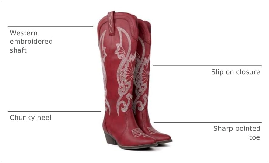 Image of Hawkwell Women's Cowboy Cowgirl Boots Slip On Pointed Toe and Block Heel Shoes with Classic Embroidered Pull On Tall Boot for Ladies Dress Western Knee High Boots