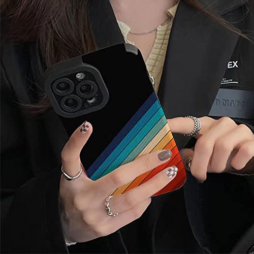 Faneiy For Iphone 11 Case Leather Grain Cute Colorful Rainbow Pattern Silicone Phone Case Accessories Camera Protection Shockproof Anti-Fall Cellphone Case Black 6.1'' #TOP4