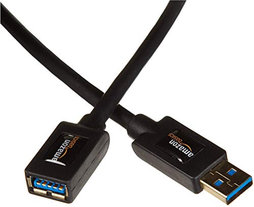 Amazon Basics USB 3.0 Extension Cable, A-Male to A-Female, 4.8Gbps High-Speed, Gold-Plated Connectors, 6.5 Foot, Black