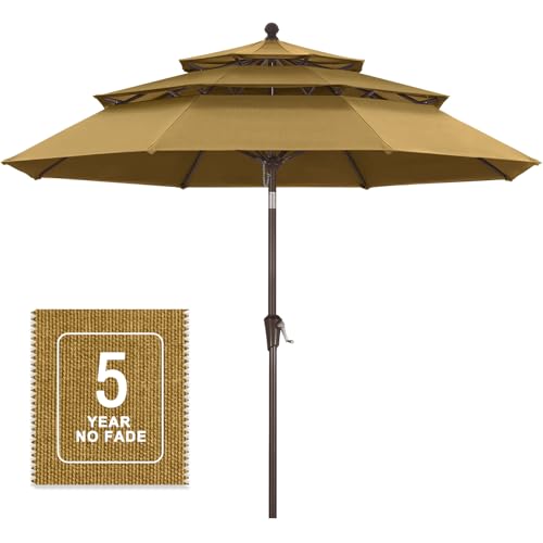 Image of MASTERCANOPY 9ft 3-Tier Olefin Patio Umbrella, Chestnut