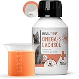 ReaVET Lachsöl Katze 100ml, Omega 3 & 6 Barf Öl Katze I Lachsöl Katze 100 ml I Hochdosiertes Fischöl Katzen in Lebensmittelqualität