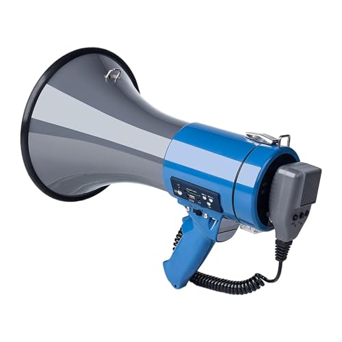 Oshhni Megáfono Bullhorn, 50W, portátil con Sirena de Regalo, Altavoz megáfono portátil, Amplificador portátil para Venta al Aire Libre, Versátil Azul Gris