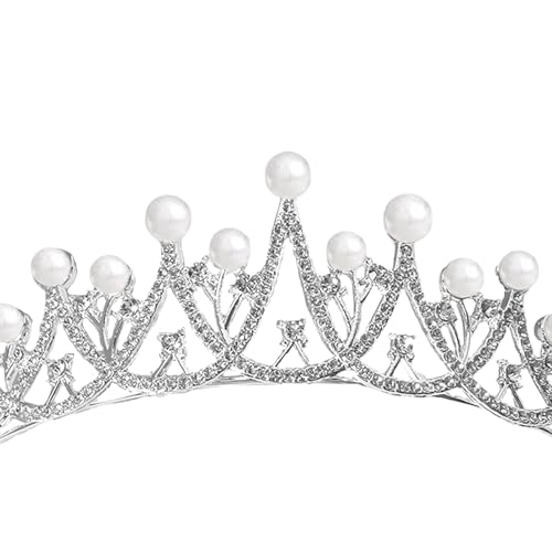 Image of Peora Cubic Zirconia & Pearl Studded Princess Tiara Crown Hair Accessory for Girls & Women