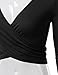Doublju Deep V-Neck Fitted Surplice Wrap Crop Top for Women with Plus Size Black Medium