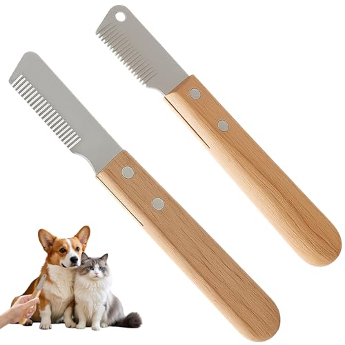 Menibeuty 2PCS Trimmmesser Hund, Trimmstein für Hunde, Trimmer Hund, Edelstahl Trimmer Set, Satz Haustier Hundetrimmer, Hundeschere, Satz Haustier Hundetrimmer, Trimmesser für Katzen Hunde