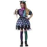 Ulikey Pagliaccio Halloween Bambina, Costume Clown Horror Bambina con Vestito, Cerchietto, Voile di Collo, Voile di Mano, Leggings a Righei per Halloween Carnevale Cosplay