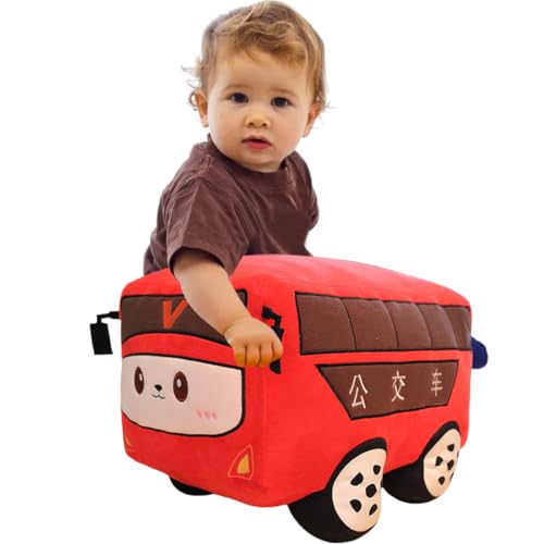 Image of ELAINREN Simulation Red Bus Plush Toy Realistic 3D Public Car Stuffed Gifts Cartoon Bus Shape Plushie Pillow /28x18x15cm