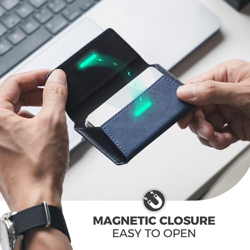 VULKIT Leather Business Card Holder Case for Men Slim Pocket Business Card Wallet Name Card Case Holder, Holds 20 Business Cards Navy4