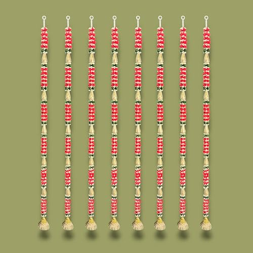 Image of Rajasthan Kraft Artificial Gajra Hanging Decoration Red & Green Mogra with Jali Chudi, Modak, Chakri & Golden Bell Pack of 4 | 44 Inch Festival & Wedding Home Dcor(GJ-17-4)