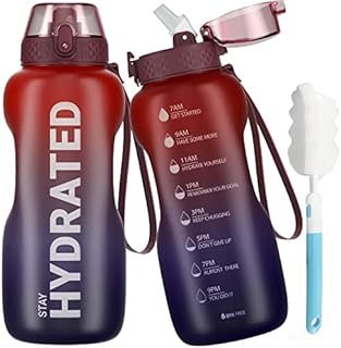 Gohippos 2 Litre Water Bottle, Large Sports Water Bottle with Straw and Time Markings, Motivational Drinks Bottle to Stay Hydrated, Tritan, BPA Free, Leakproof, for Gym Fitness School Office(1 Bottle)