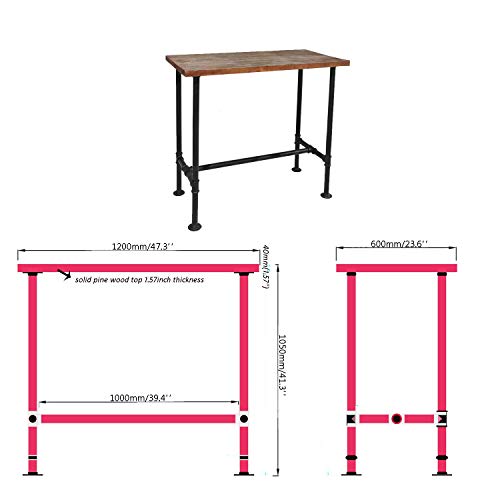 Diwhy DIY Industrial Design Pipe Dining Table Casual Computer Laptop Table Modern Studio Wood and Metal Rectangular Dining Table homeoffice Desk Computer Table Black (41.3H)