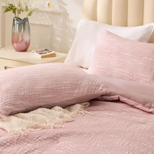 Image of BEDELITE Queen Comforter Set Striped-Blush Pink,Lightweight &Soft Comforter