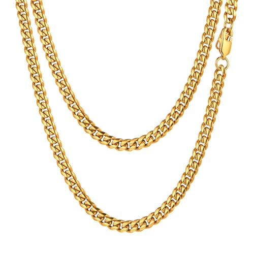 PROSTEEL 316L Stainless Steel Figaro Cuban Chain Necklace for Men, Black/18K Real Gold Plated, 4/5/6/7.5/9/10/13mm, 14inch-30inch, Come with Box 28 inch(71cm) B: 6mm-gold