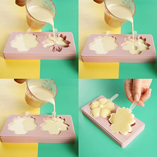 Cuaibb Popsicles Molds, Silicone Popsicle Molds Reusable Ice Pop Mold, Popsicle Molds Silicone Bpa Free, Easy Release Ice Cream Tray Cakesicles Diy Sakura Molds (Cherry Blossom) #TOP6