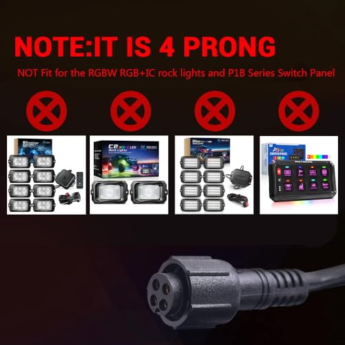 MICTUNING 2PCS 10FT 4 Pin Extension Cables - Exclusive for 2nd-Gen RGB Rock Lights and P1Y P1s P1C P8 Series Switch Panel Connection