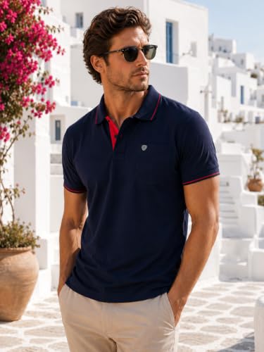 Image of Lux Cozi Men's T-Shirt with Chest Pocket | Polo T-Shirt for Man | Plain Casual Stylish | Half Sleeve| Cotton Blend Collar Polo T-Shirts for Men