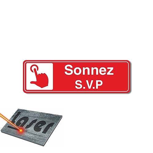 Mygoodprice Plaque gravée autocollante 13x4cm sonnez SVP Fond Rouge