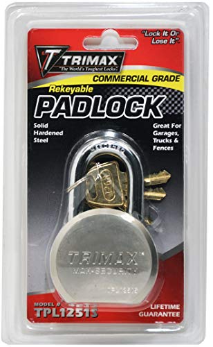Image of Trimax TPL1251S Hardened 64mm Solid Steel Padlock 1.25 inch x 11mm Dia. Shackle - Rekeyable,Chrome