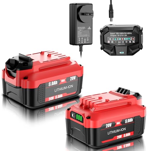 Bonacell 2Pack 20V 8000mAh Replacement for Craftsman 20V Battery and Charger Kit Compatible with Craftsman V20 Lithium Battery CMCB202 CMCB203 CMCB204 CMCB206 CMCB201 CMCB100 CMCB124 Power Tools
